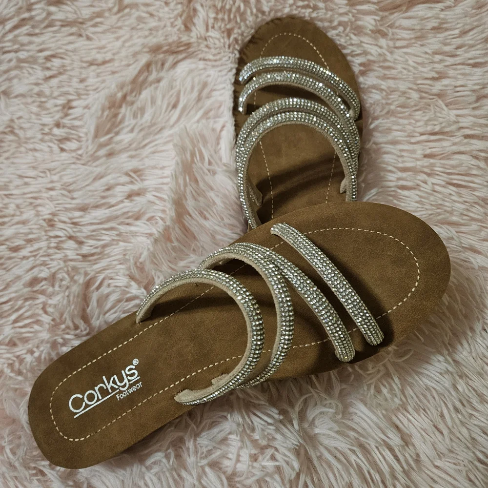 New Corkys Women's Brown and Silver Sandals - Picture 2 of 12